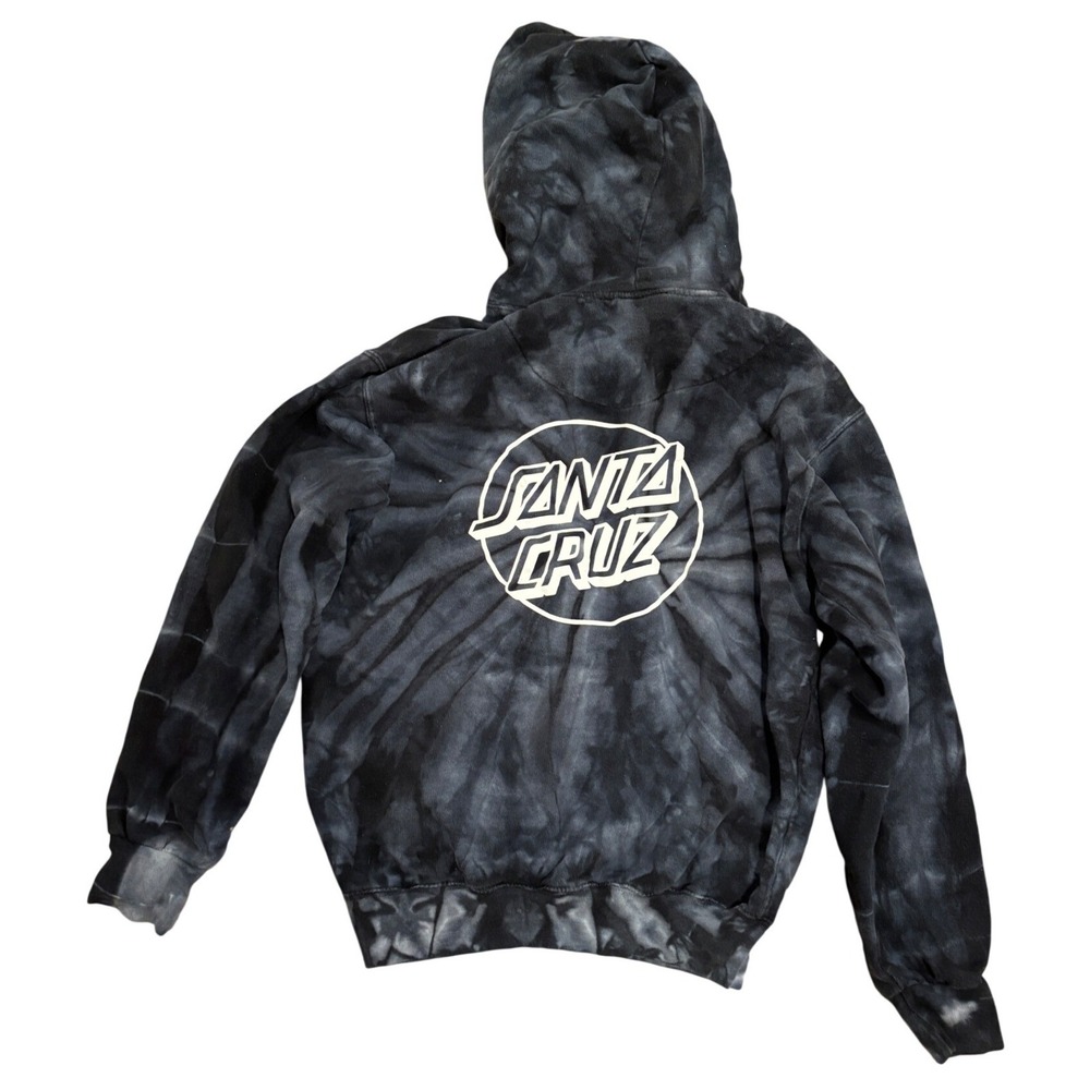 Santa Cruz Skateboards Tie Dye Dot Logo Pullover Hoodie Black Grey Small